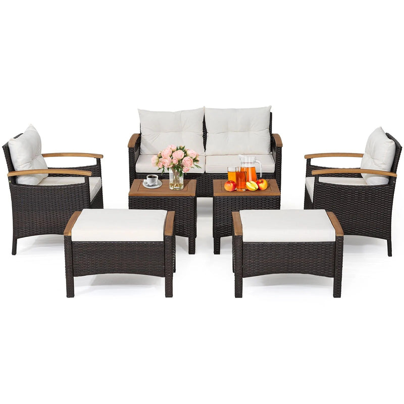 Costway 7-Piece Patio Rattan Sofa Set with Cushions & Ottomans | Outdoor Garden Lounge Set | HW70450