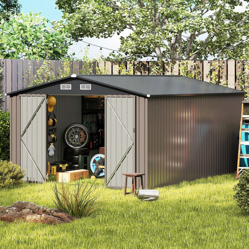 Costway 426 x 300 cm Large Outdoor Wooden Storage Shed | Garden Tool House | GT4433BE