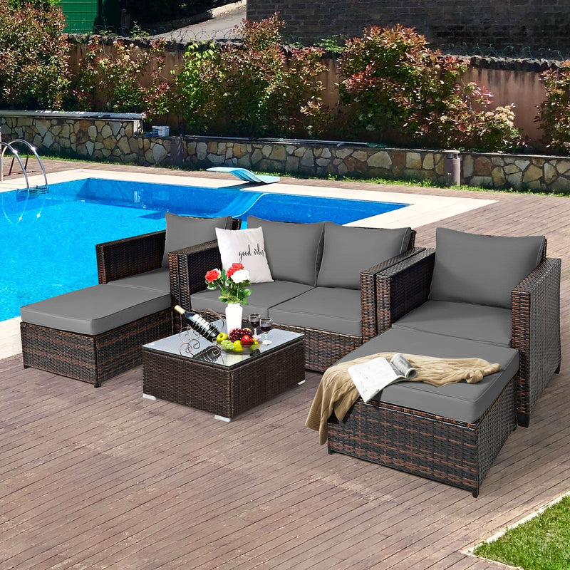 Costway 5-Piece Outdoor Rattan Patio Furniture Set with Removable Cushions | Grey | HW67697GRE
