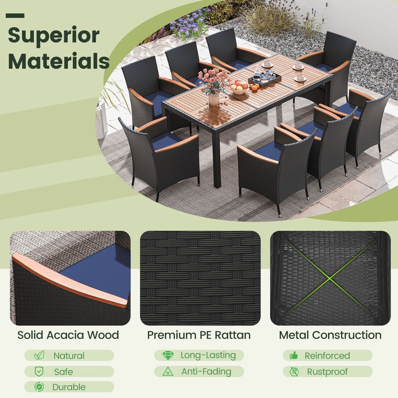 Costway 9-Piece Patio Dining Set for 8 | PE Rattan Conversation Set with Umbrella Hole | Navy | HW73185NY