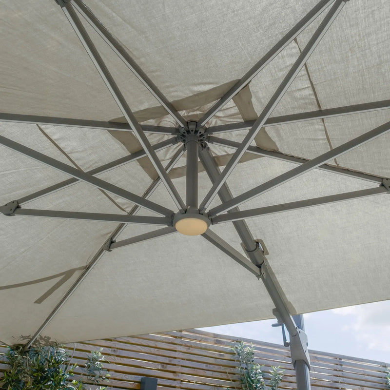 Maze - Apollo Solar LED 3m Round Rotating Cantilever Parasol with Base - Oil Green