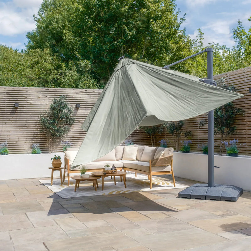 Maze - Apollo Solar LED 3m Round Rotating Cantilever Parasol with Base - Oil Green