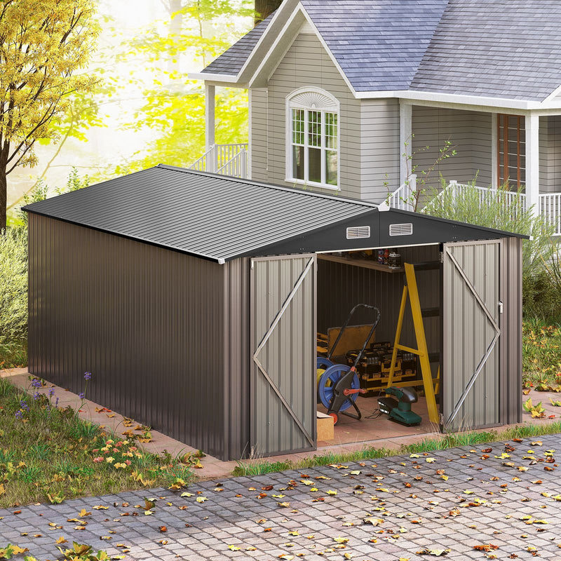 Costway 426 x 300 cm Large Outdoor Wooden Storage Shed | Garden Tool House | GT4433BE