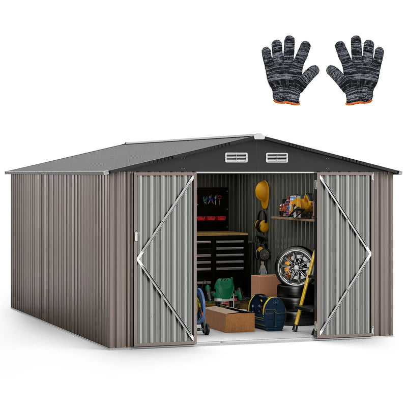 Costway 426 x 300 cm Large Outdoor Wooden Storage Shed | Garden Tool House | GT4433BE