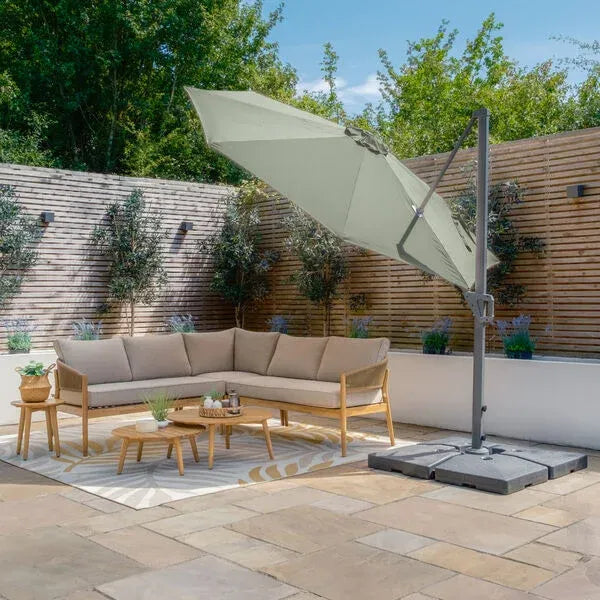 Maze - Helios 3m Round Rotating Cantilever Parasol with Base - Oil Green