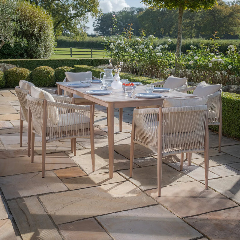 Maze Havana Rope Weave 6 Seat Rectangular Garden Dining Set – Natural Linen