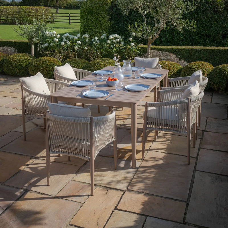 Maze Havana Rope Weave 6 Seat Rectangular Garden Dining Set – Natural Linen