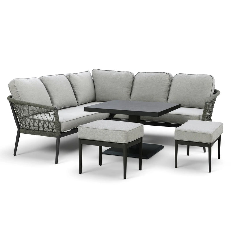 Maze - Monaco Rope Weave Small Corner Dining Set with Rising Table & Footstools - Ivy Green