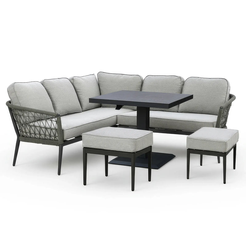 Maze - Monaco Rope Weave Small Corner Dining Set with Rising Table & Footstools - Ivy Green
