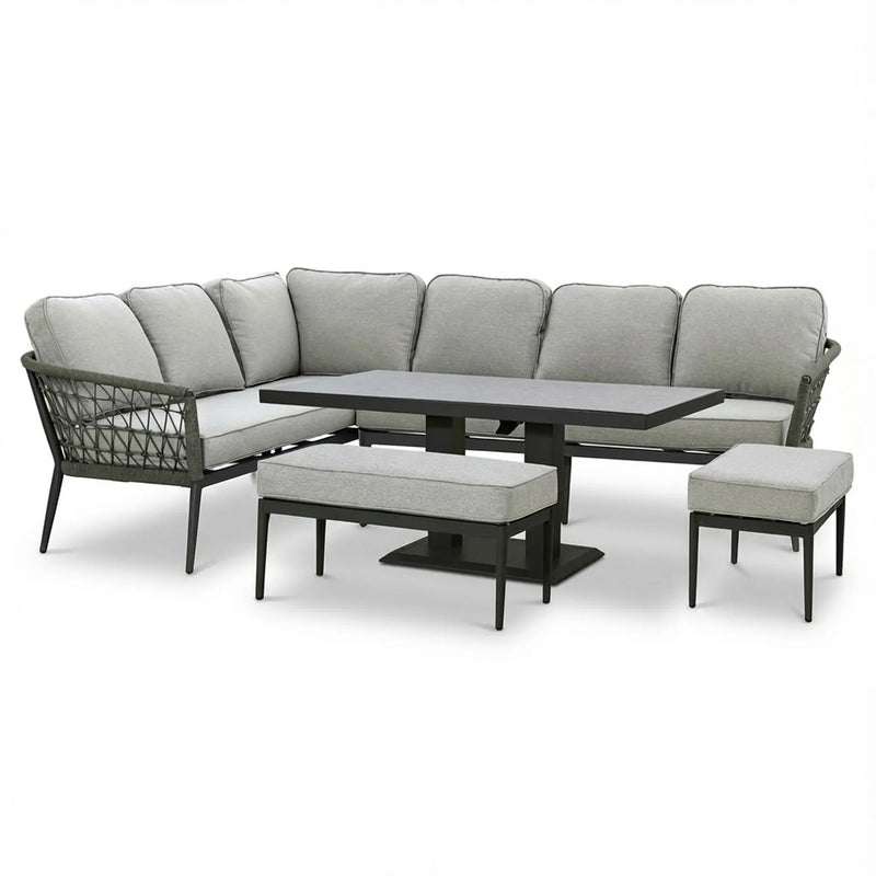 Maze - Monaco Rope Weave Large Corner Dining Set with Rising Table & Footstools - Ivy Green