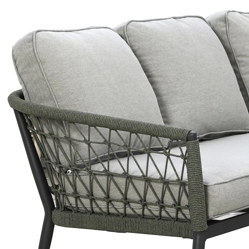 Maze - Monaco Rope Weave Large Corner Dining Set with Rising Table & Footstools - Ivy Green