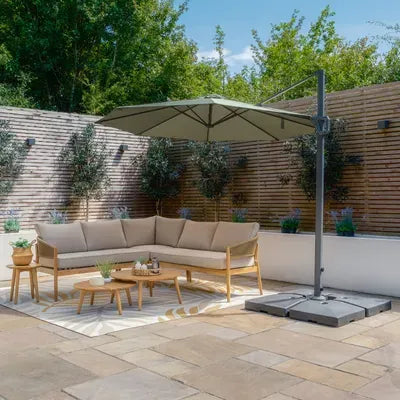 Maze - Helios 3m x 3m Square Rotating Cantilever Parasol with Base - Oil Green
