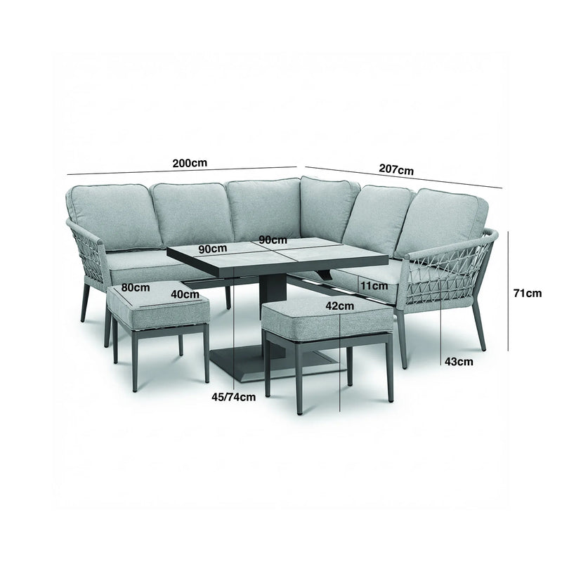 Maze - Monaco Rope Weave Small Corner Dining Set with Rising Table & Footstools - Ivy Green