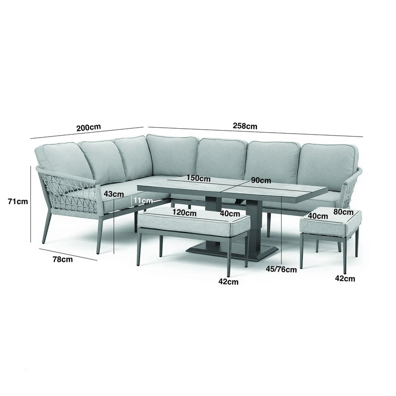 Maze - Monaco Rope Weave Large Corner Dining Set with Rising Table & Footstools - Ivy Green