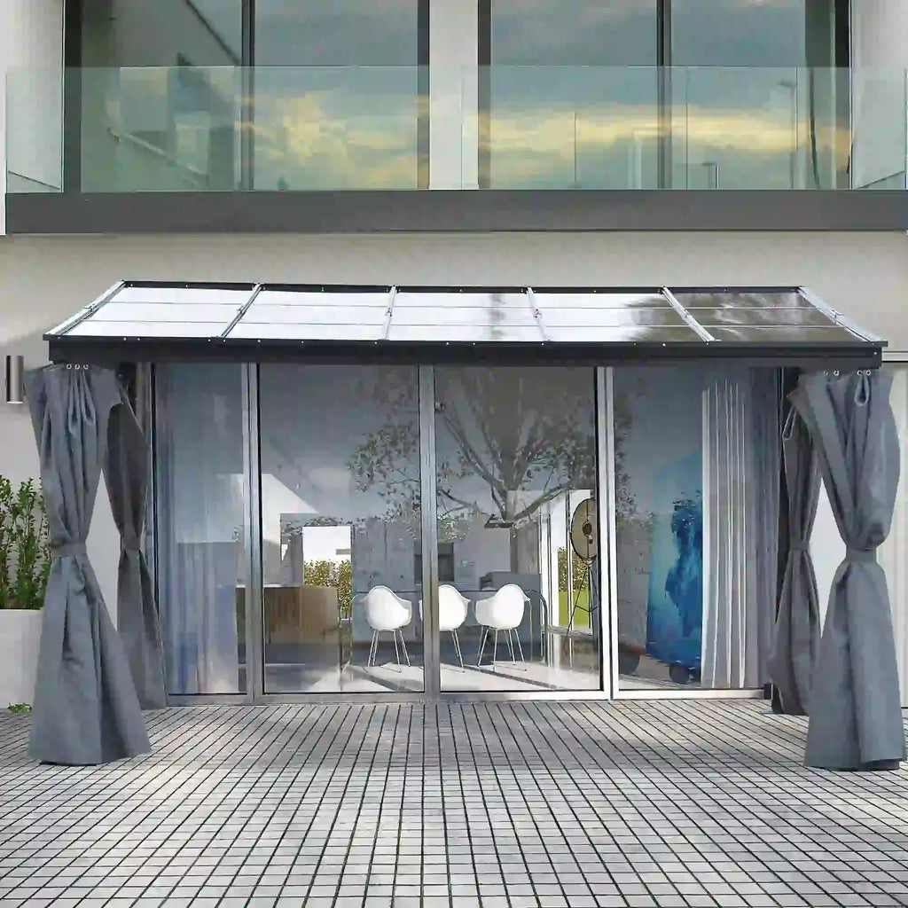 Outsunny 4x3m Outdoor Hardtop Gazebo with Curtains Lean-to Aluminium