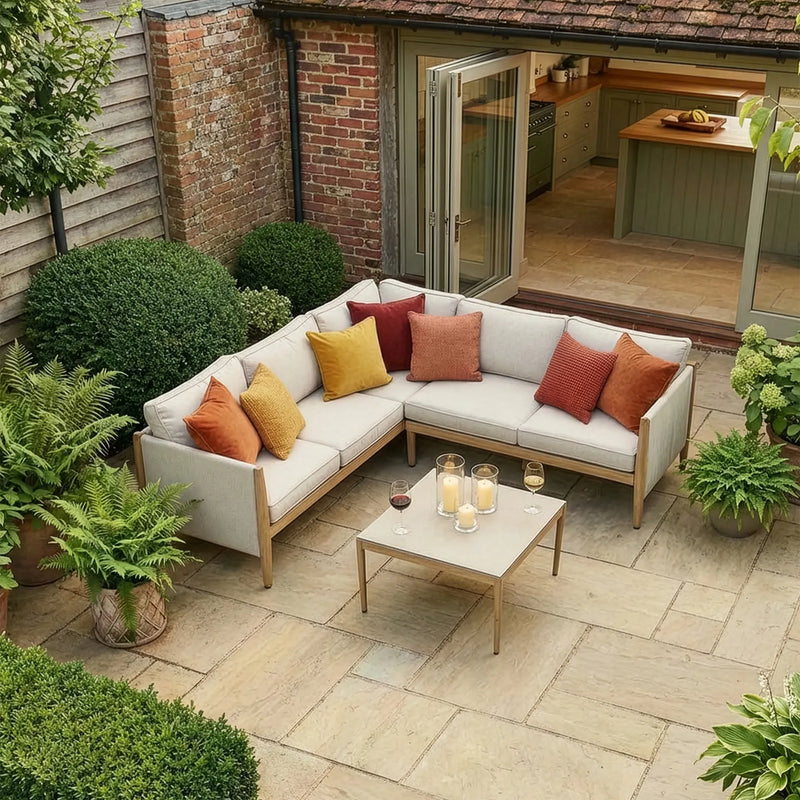 Maze - Burford Large Aluminium Corner Sofa Set with Rectangular Coffee Table - Beige