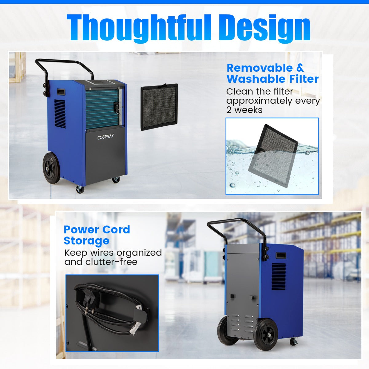 73 L/Day Industrial Dehumidifier with Drain Hose and Timer