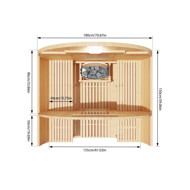 KOVE Outdoor Barrel Sauna – 1–2 Person Garden Sauna with 4.5kW Harvia Electric Heater
