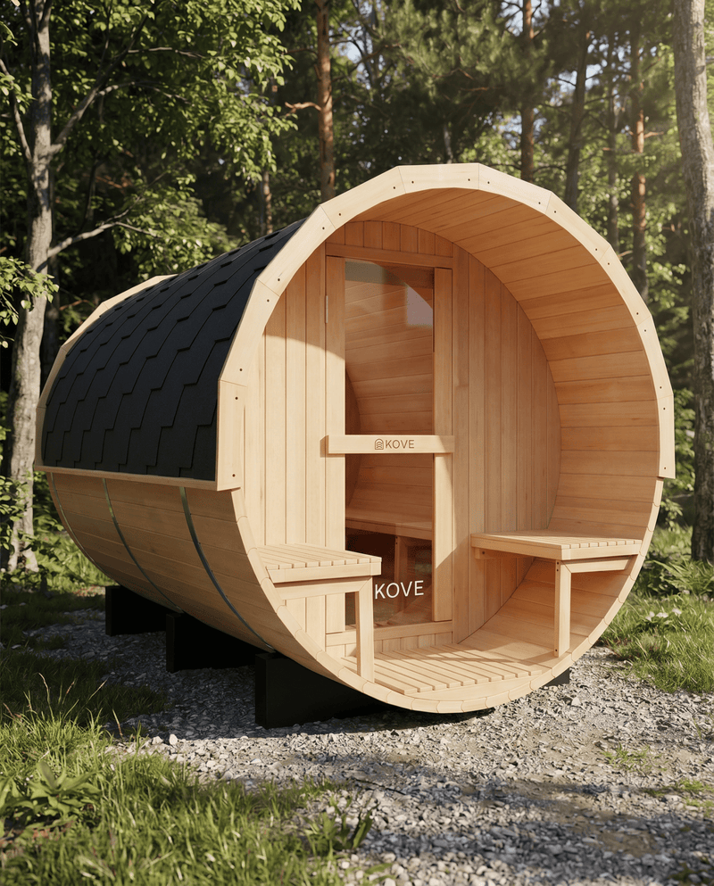 KOVE Outdoor Barrel Sauna – 4–6 Person Garden Sauna with 6kW Harvia Electric Heater - image 7