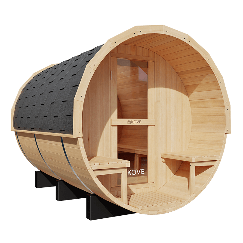 KOVE Outdoor Barrel Sauna – 4–6 Person Garden Sauna with 6kW Harvia Electric Heater - image 2