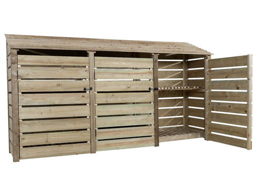 Slatted Wooden Log Store with Doors and Shelf W-335cm, H-126cm or 180cm, D-88cm - image 2