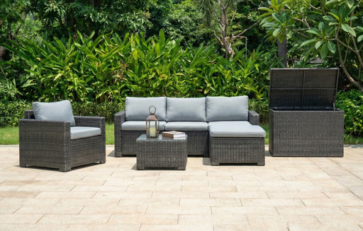 Marbella Grey 5 Seater Chaise Garden Sofa Set and Cushion Box Bundle - image 2
