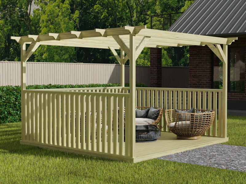 Square Pergola And Decking Kit With Three Side Balustrade - image 2