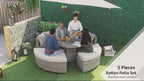Outsunny 5 Pieces Outdoor PE Rattan Round Garden Daybed with Cushions