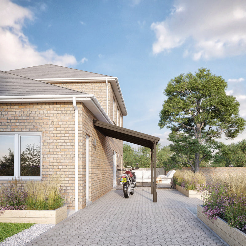 Wall Mounted Felt Shingle Roof Carport - Rustic Brown - 3.5m Depth x 4.34m Width - image 3