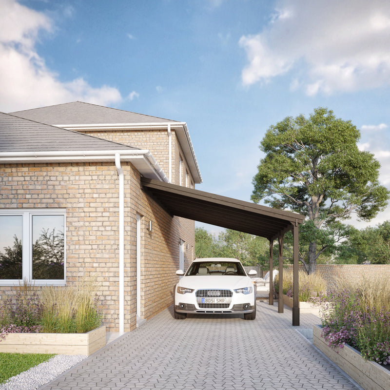 Wall Mounted Felt Shingle Roof Carport - Rustic Brown - 3.5m Depth x 4.34m Width - image 4