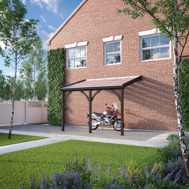 Wall Mounted Polycarbonate Roof Carport - Rustic Brown - 4.5m Depth x 6.5m Width - image 3