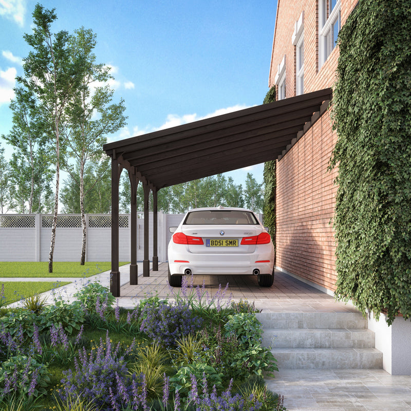Wall Mounted Polycarbonate Roof Carport - Rustic Brown - 4.5m Depth x 6.5m Width - image 2