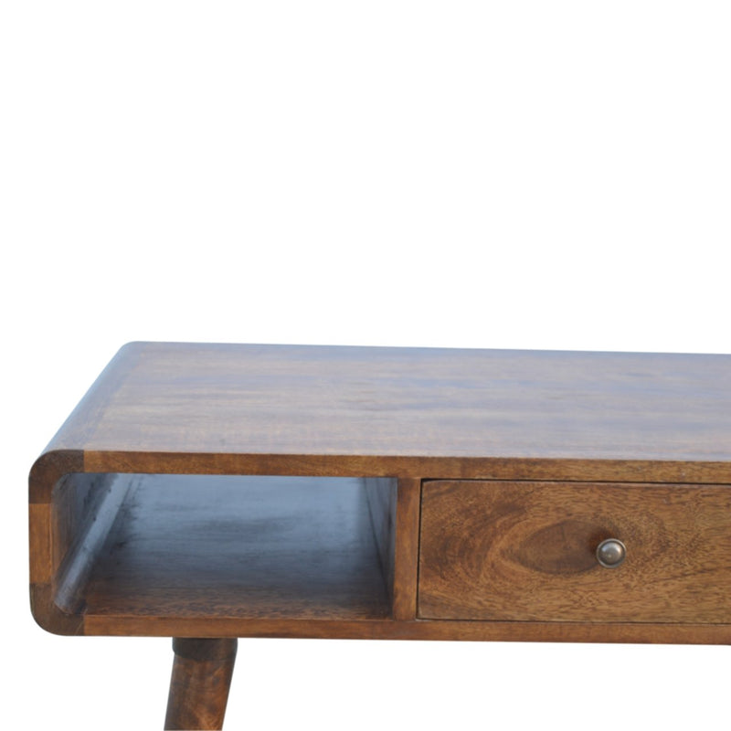 Curved Chestnut Coffee Table - lifestyle setting