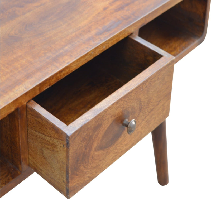 Curved Chestnut Coffee Table - Nordic leg detail