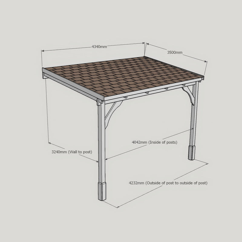 Wall Mounted Felt Shingle Roof Carport - Rustic Brown - 3.5m Depth x 4.34m Width - image 9
