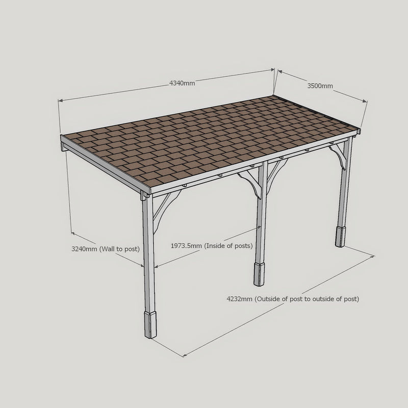 Wall Mounted Felt Shingle Roof Carport - Rustic Brown - 3.5m Depth x 4.34m Width - image 10