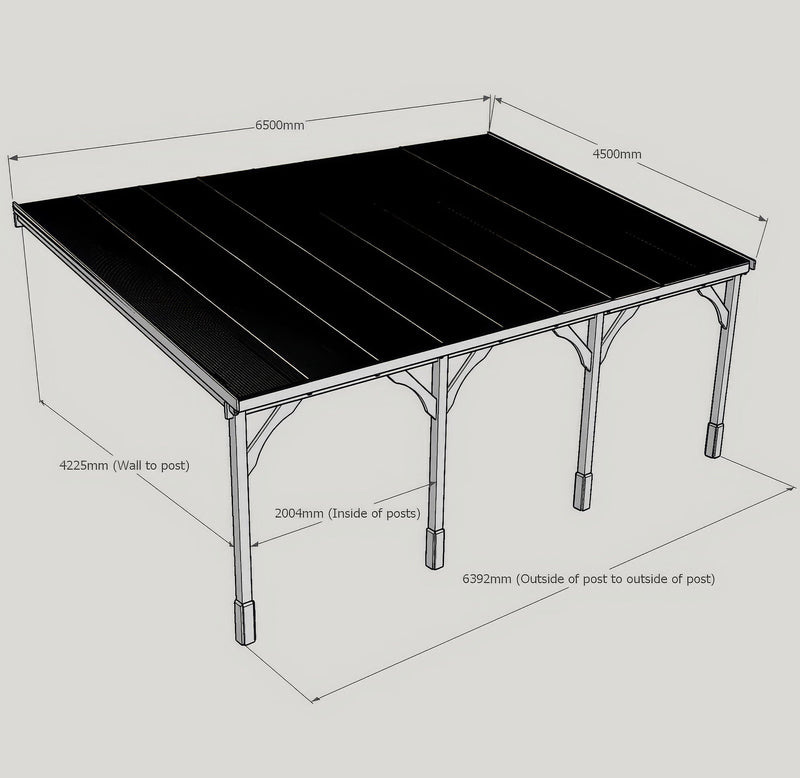 Wall Mounted Polycarbonate Roof Carport - Rustic Brown - 4.5m Depth x 6.5m Width - image 10