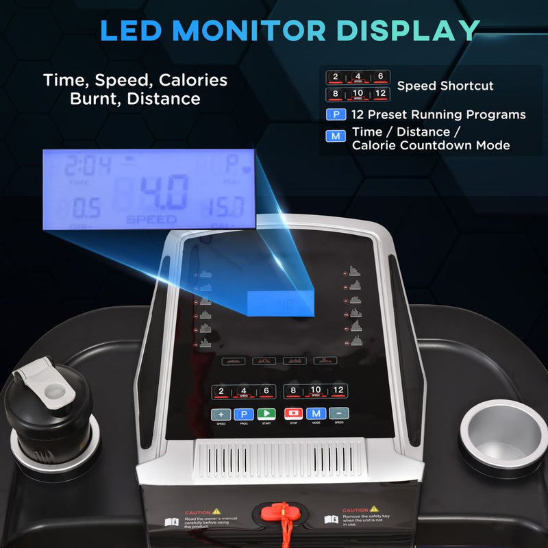 HOMCOM 2.0HP Folding Incline Treadmill, 12.8km/h with 12 Programs - view 4