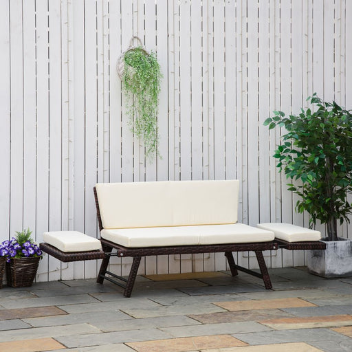 Outsunny 2-Seater Rattan Sofa Daybed - Convertible, Brown - High-Quality Outdoor Furniture - image 2