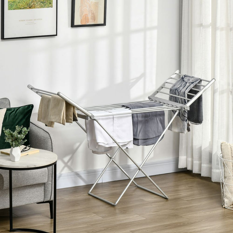 Electric Heated Folding Indoor Airer Laundry Drying Horse Rack, Silver - image 2