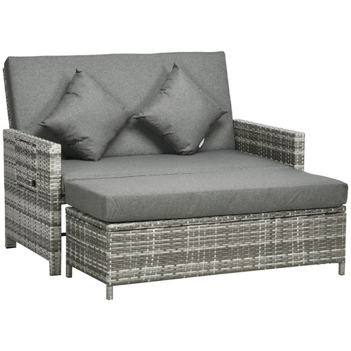Premium Outsunny Garden Rattan Furniture Set - 2 Seater Patio Sun Lounger Daybed