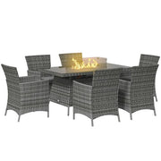 Outsunny PE Rattan Dining Set with Fire Pit Table and Cushioned Armchairs, Grey - image 2