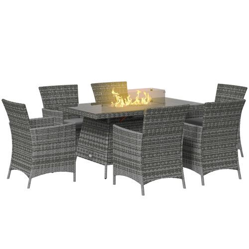 Outsunny PE Rattan Dining Set with Fire Pit Table and Cushioned Armchairs, Grey - image 2