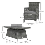 Outsunny PE Rattan Dining Set with Fire Pit Table and Cushioned Armchairs, Grey - image 5