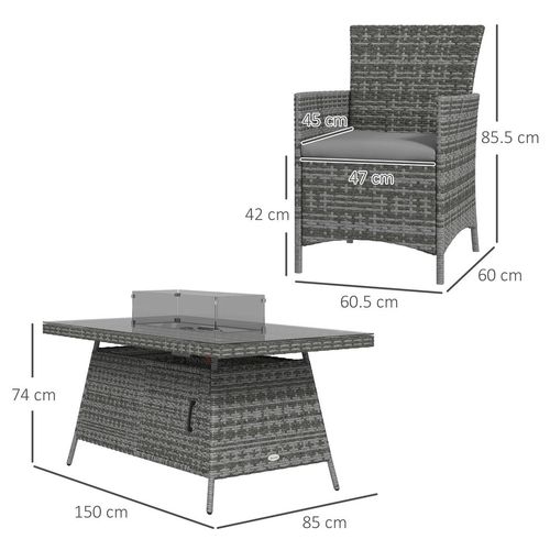Outsunny PE Rattan Dining Set with Fire Pit Table and Cushioned Armchairs, Grey - image 5