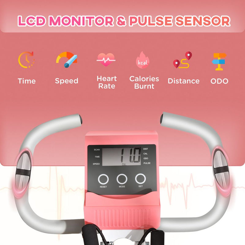 Premium Adjustable 2-in-1 Exercise Bike - LCD Monitor, Pulse Sensor, Pink - HOMCOM - image 3