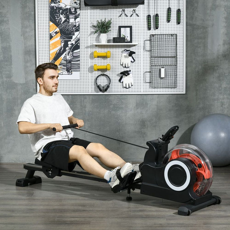 SPORTNOW Foldable Water Rowing Machine with Wheels and LCD Monitor, Black - image 3