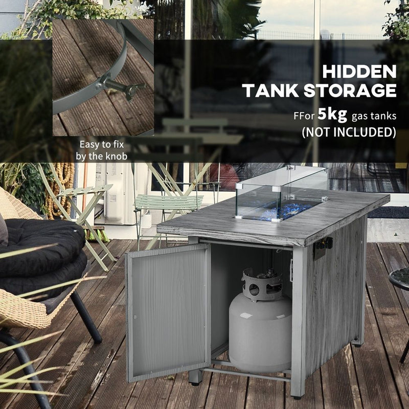 Outsunny Gas Fire Pit Table - 50,000 BTU Burner, Cover, Glass Screen