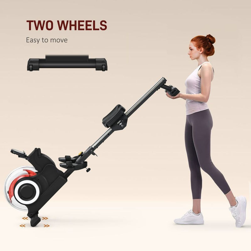 SPORTNOW Foldable Water Rowing Machine with Wheels and LCD Monitor, Black - image 5