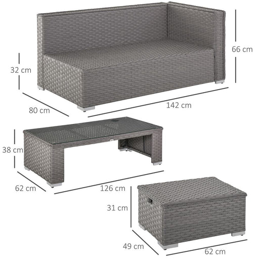 6 PCs PE Rattan Wicker Corner Sofa Set - Grey - Coffee Table & Footstool w/ Cushion - image 2